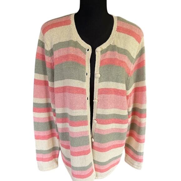 C.J. Banks by Christopher & Banks Striped Cardigan Sweater 1X  Linen Silk Blend - Picture 2 of 6